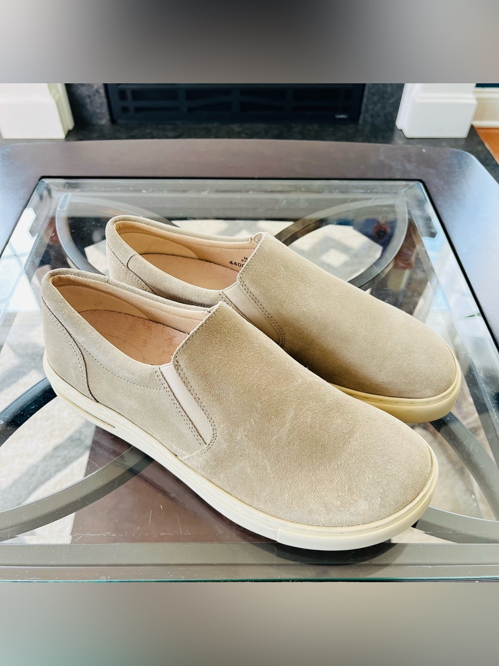 Sz 7 Birkenstock Oswego Suede Slip-On Sneakers Ladies 7 Narrow/Medium Fit Taupe